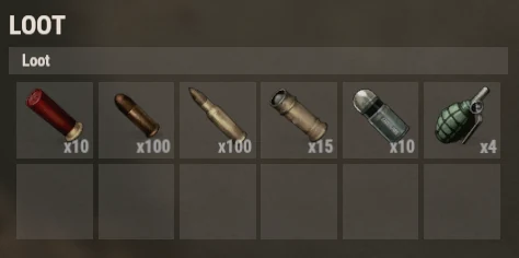 Rust loot window showing six ammunition stacks from an Easy tier Ammo event crate.